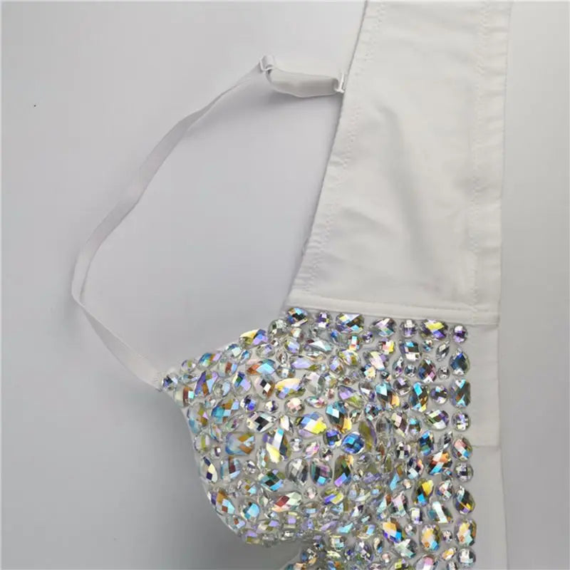 NEW Women AB Colored Rhinestone Bustier Luxury Crop Top Spaghetti Strap Push Up Corset Vest F3MD Women Tops