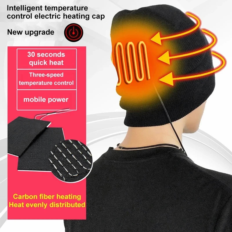 Winter Electric Heated Hats Men Women USB Heating Caps Outdoor Sport Heat Hat Cycling Hiking Windproof Ski Cap Warm Cap