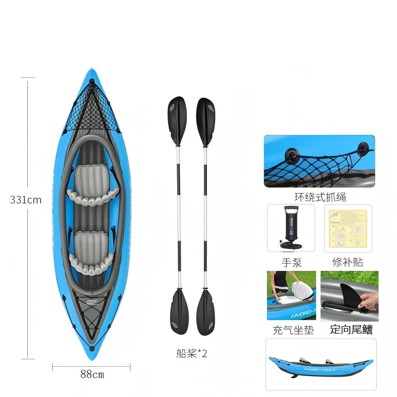 NEW Set 5 Years Warranty Top Quality 3 Persons Sea Ocean Lakes Rivers Folding PVC Inflatable Boat Canoe Kayak Fishing Drifting Rafting Water Boat Women Men Water Sport Supplies