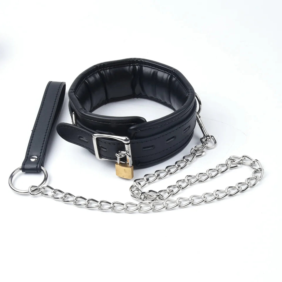 Black Leather Sponge Handcuffs For Sex Ankle Cuffs Bondage With Chain Lock Restraints Sex Toys for Adult Games Bdsm Bondage Set