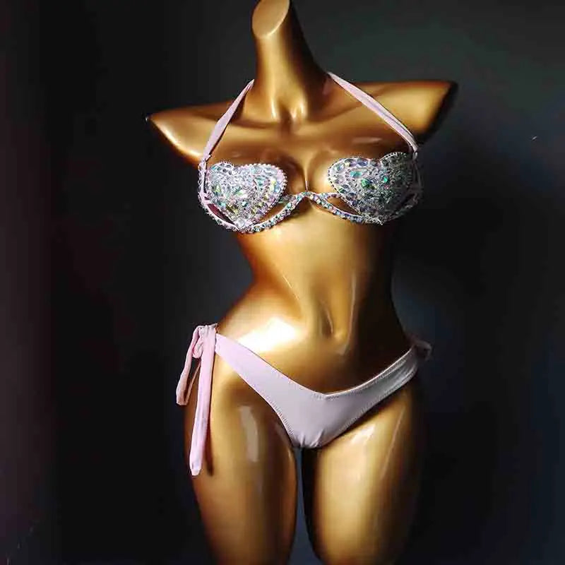 NEW Arrivals 2PCS Set Summer Luxury Diamond Bikini Set New Style Sexy Swimwear Rhinestone Bathing Swimming Pool Suit Sexy Women Beachwear Ladies Luxury Swimwear Suits