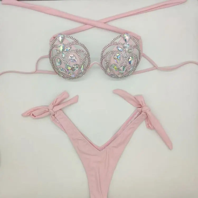 NEW!!!! Style Diamond Hollow Out Bikini Set Sexy Women Swimwear Rhinestone Bling Stones Swimsuit Bathing Suit