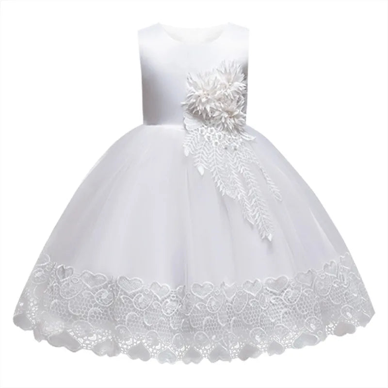 7 Colors Luxury Girls Evening Wedding Birthday Party Gown Lace Tutu Princess Dress Floral Embroidery Girls Children Clothing Kids Party Mermaid Bridal Dress Children Luxury Fashion Clothing Supplies