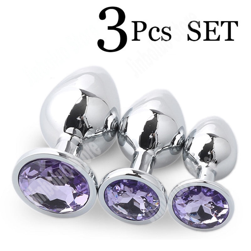 3Pcs/Set Smooth Massager Anal Beads Crystal Jewelry Heart Butt Plug StImulator Women Sex Toys Dildo Stainless Steel Anal Plug