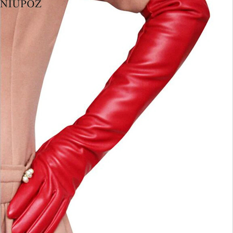 NEW Arrivals Luxury High Quality Opera Leather Gloves Women's Long Touch Screen 50cm Autumn and Winter Wedding Bridal Nigh Club Business Dinner Gloves Girls Ladies Luxury Fashion Apparel Accessories Clothing Supplies