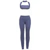 2 PCS Set White/Blue/Apricot Color Autumn Spring Summer New Fashion Women Sexy Sleeveless Creative Strapless Backless Pattern Pants + Tops Streetwear Women Casual Clothing Supplies.