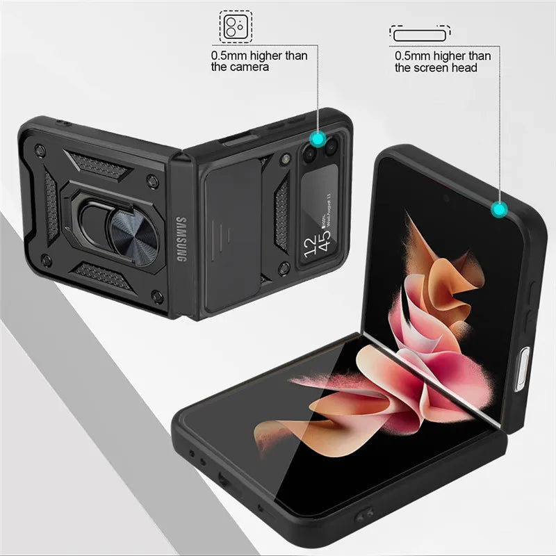 For Samsung Galaxy Z Flip 3 4 Case Magnetic Car Ring Shockproof Armor Stand Holder Phone Cases for Galaxy ZFLIP3 ZFLIP4 Cover