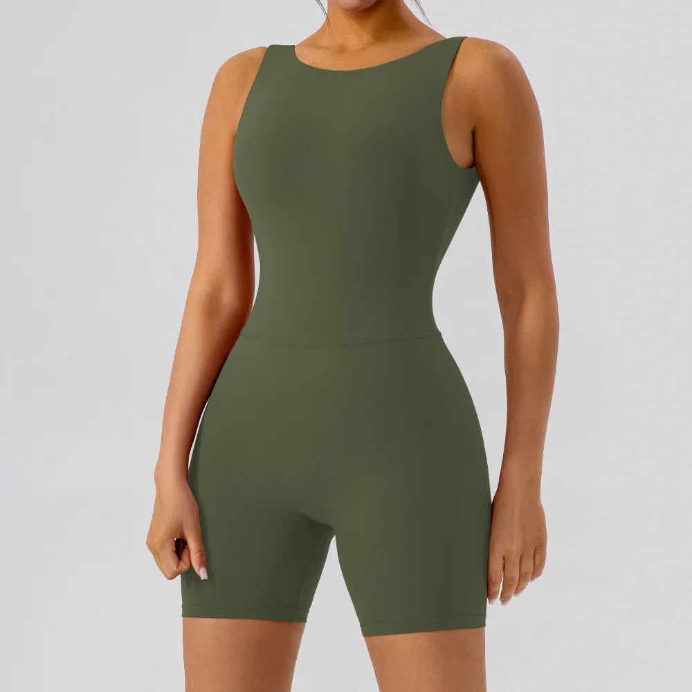 NEW Arrivals Women's Sexy Double-Sided Sweat-Absorbing Quick-Dry Breathable Butt-Lifting Sleeveless Backless Women's Round-Neck Yoga Jumpsuit Outdoor Running Cycling Gym Fitness Activewear Workout Sports Clothing Supplies