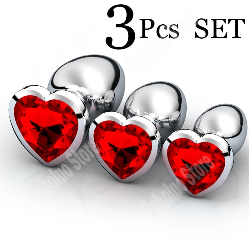3Pcs/Set Smooth Massager Anal Beads Crystal Jewelry Heart Butt Plug StImulator Women Sex Toys Dildo Stainless Steel Anal Plug