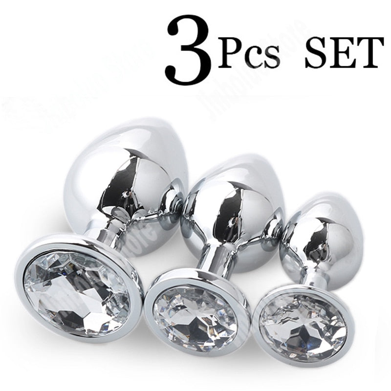 3Pcs/Set Smooth Massager Anal Beads Crystal Jewelry Heart Butt Plug StImulator Women Sex Toys Dildo Stainless Steel Anal Plug