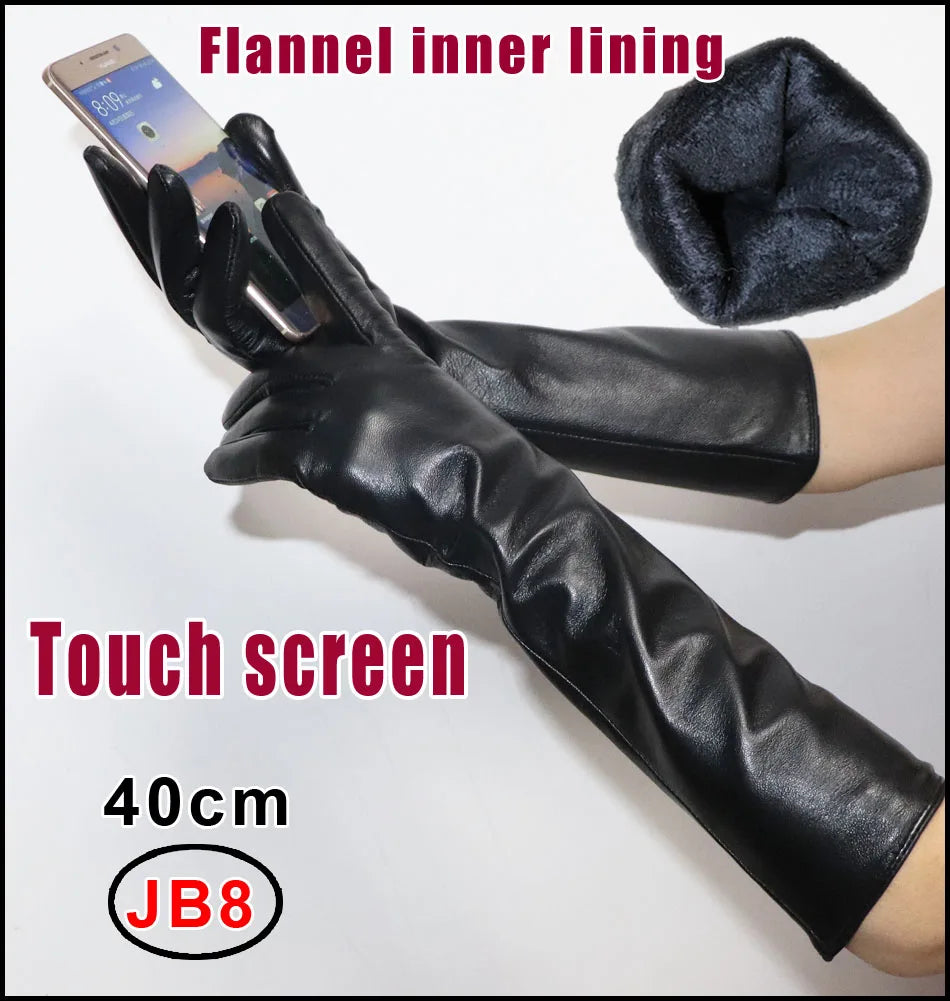 NEW Arrivals Genuine Real Leather Gloves 100% Sheepskin Long Gloves Women's Winter Warm Fleece Lining Over Elbow Arm Sleeves Color Ladies Fashion Apparel Accessories