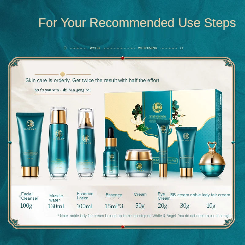 Korean Ganoderma Lucidum Skin Care Set 10PCS Face Toner Eye Essence Cream Sheep Placenta Anti-Aging Serum Facial Cleanser Kit For Women Korean Cosmetic Products