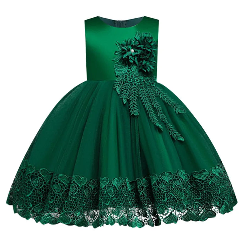 7 Colors Luxury Girls Evening Wedding Birthday Party Gown Lace Tutu Princess Dress Floral Embroidery Girls Children Clothing Kids Party Mermaid Bridal Dress Children Luxury Fashion Clothing Supplies