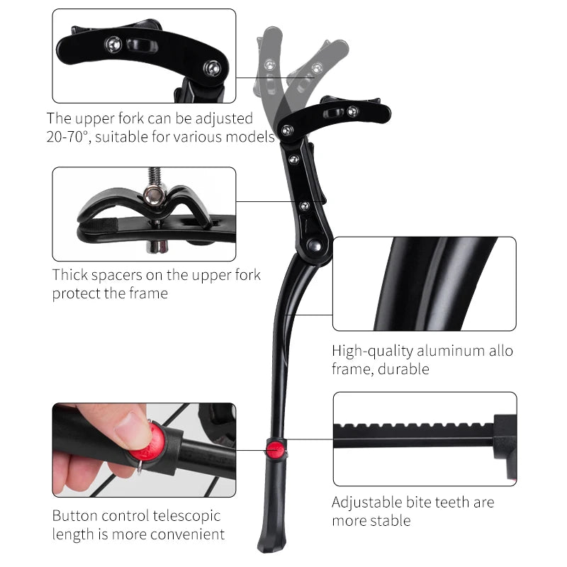 NEW Arrivals Bicycle Kickstand Parking Cycling Adjustable MTB Road Racks Bike Support Side Kick Stand Foot Brace Accessories Bicycle Parts Sports Supplies