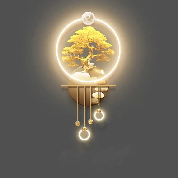 Wealth Life Tree 100*50cm with Lights Metallic Wall Art Creative Decoration Living Room for Home Office Decor Luxury Art Item House Decoration