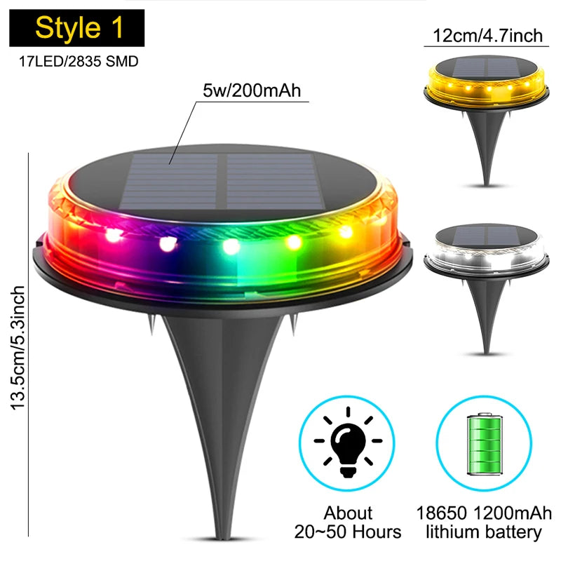 NEW 4PCS Set Solar Powered Ground Colorful RGB/White/ Warm White Light Waterproof Garden Pathway Deck Lights With 8 LEDs Solar Lamps for Home Yard Driveway Lawn Road