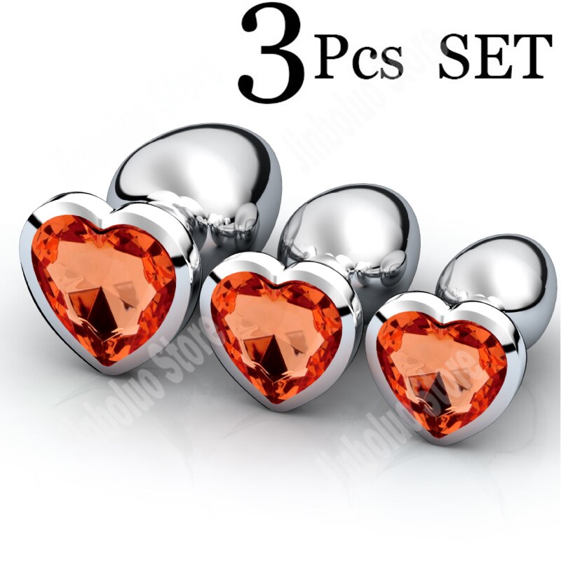 3Pcs/Set Smooth Massager Anal Beads Crystal Jewelry Heart Butt Plug StImulator Women Sex Toys Dildo Stainless Steel Anal Plug