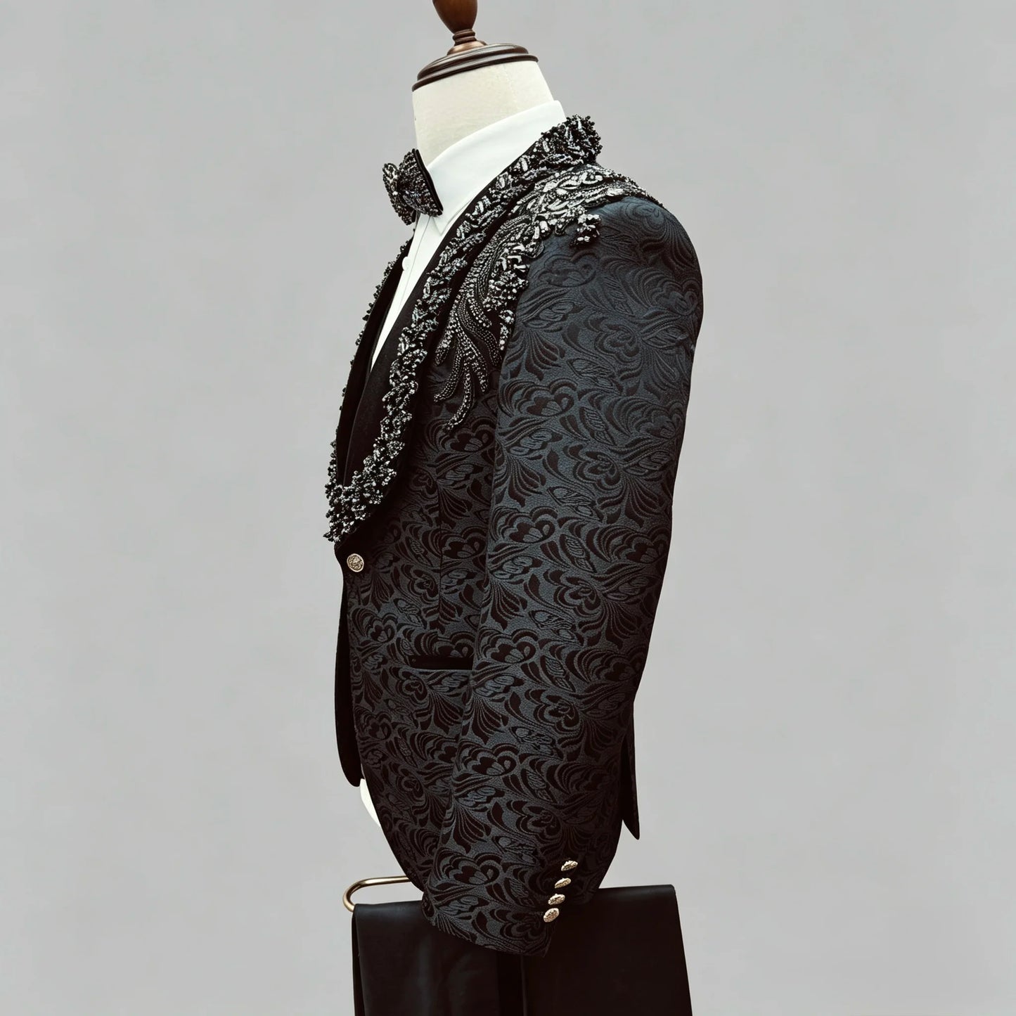 3 PCS Set Xs-3XL Plus Size New Italian Fashion Handmade Embroidery Men's Luxury Pants, Vest, Jacket Suits Slim Fit Mandarin Collar Formal Wedding Groom Business Dinner Party Opera Concerts Red Carpet Celebrities Formal Cloth