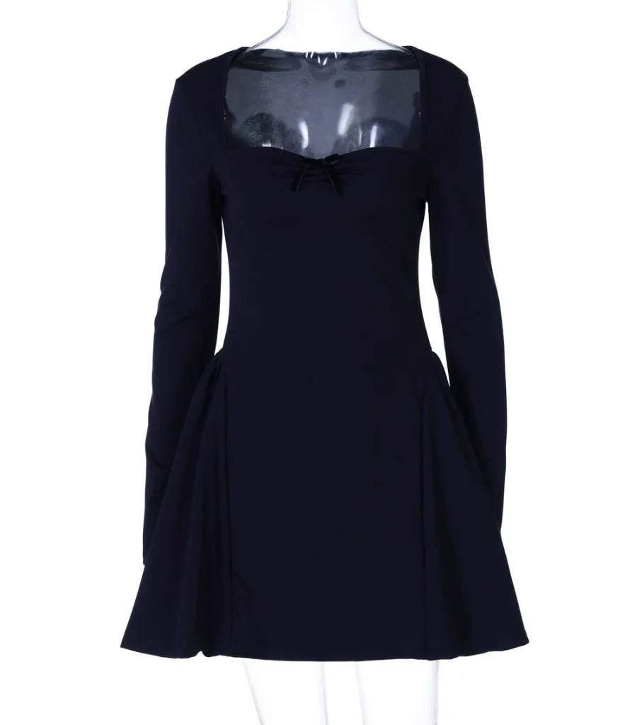 New Fashion 8 Colors Autumn Spring Sexy Elegant Long Sleeves Evening Party Night Clubwear Ruched Women Clothes Solid Mini Dresses