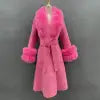 Boutique Gala HOT SALE 15 Colors Cashmere With Natural Real Fox Double Sided Sheep Wool Fur Coat With Real Fox Collar Winter Warm Custom Cashmere Outerwear Coat Evening Business Party Prom Celebrity Clothes