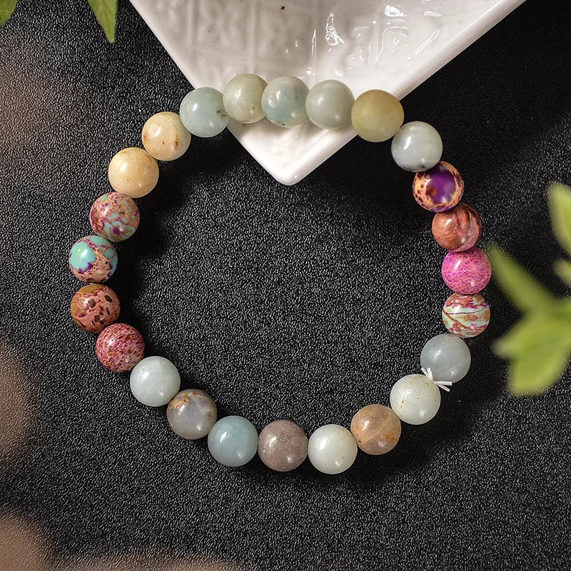 NEW Arrivals 2PCS Tibetan Traditional Set 108 Natural 8mm Emperor Jasper Amazonite Stone Beaded Mala Necklace Meditation Yoga Blessing Healing Jewelry Bracelet Rosary Set
