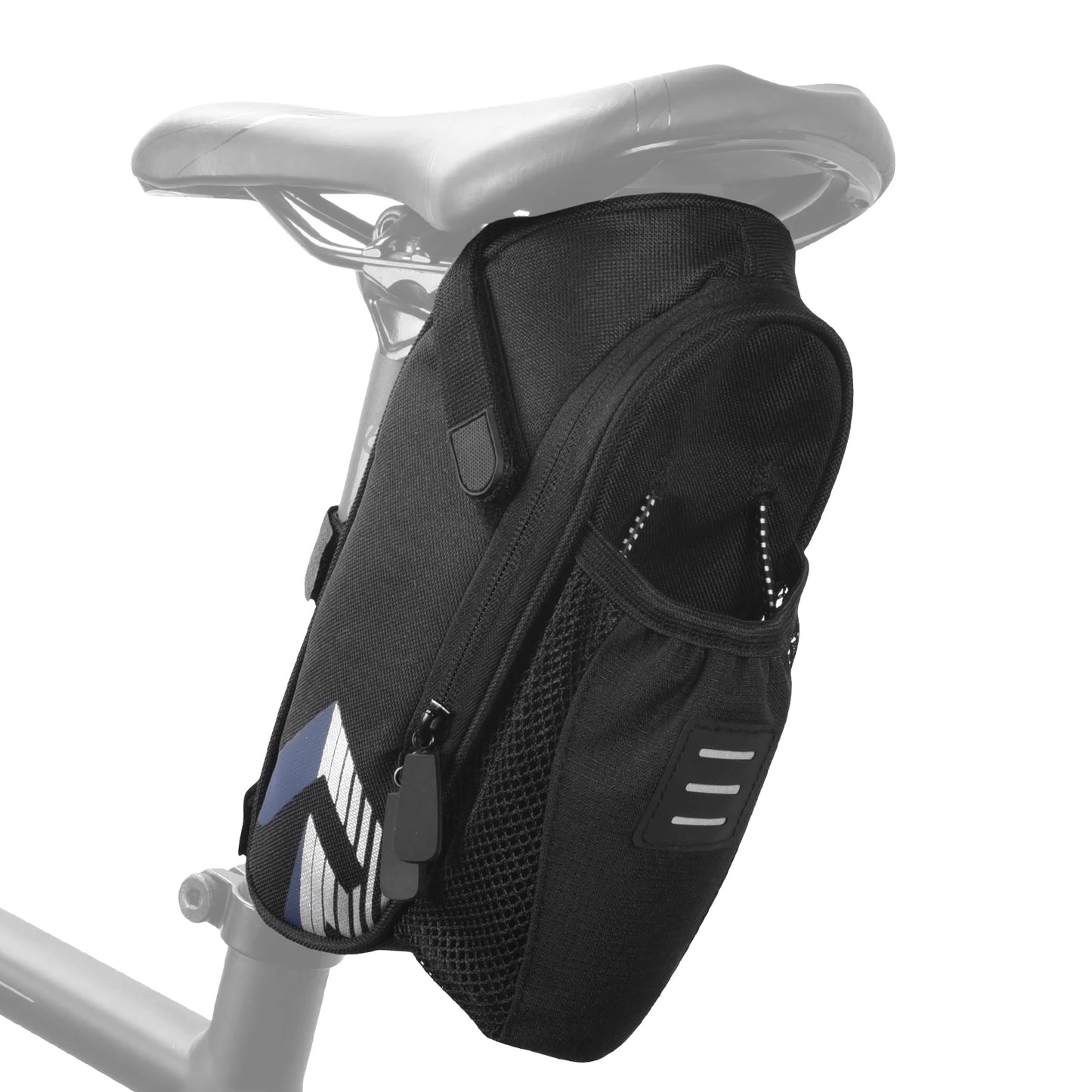 Bicycle Saddle Bag with Water Bottle Pocket Waterproof Large Capacity Bike Bag Reflective Cycling Rear Seat Post Bag