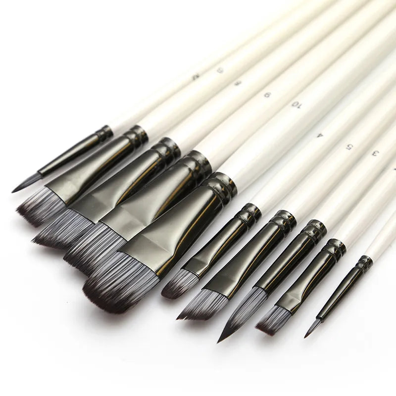 Paint Brushes Set for Art Acrylic Gouache Oil Watercolor Artist Canvas Synthetic Nylon Tips 10 Pack