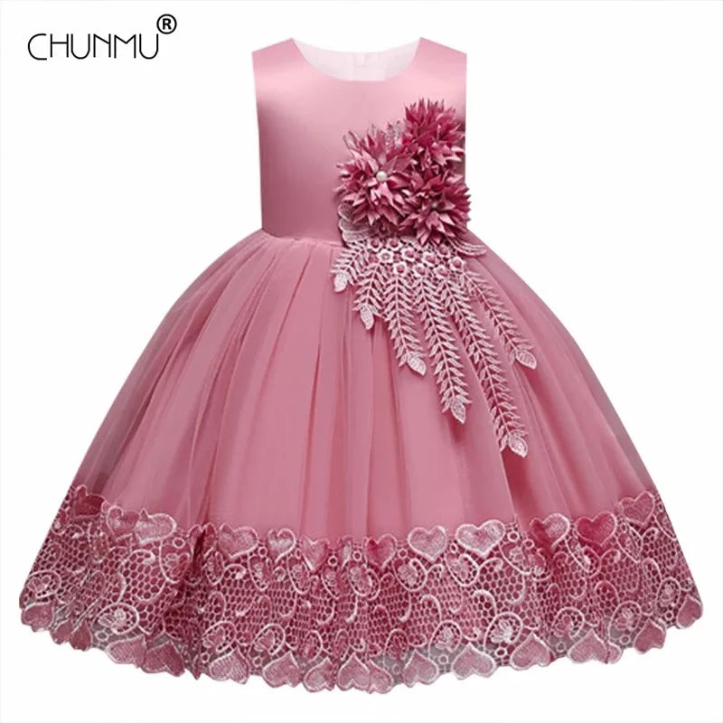 7 Colors Luxury Girls Evening Wedding Birthday Party Gown Lace Tutu Princess Dress Floral Embroidery Girls Children Clothing Kids Party Mermaid Bridal Dress Children Luxury Fashion Clothing Supplies