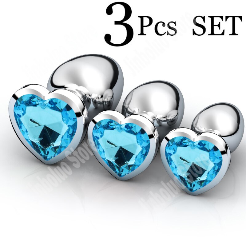 3Pcs/Set Smooth Massager Anal Beads Crystal Jewelry Heart Butt Plug StImulator Women Sex Toys Dildo Stainless Steel Anal Plug