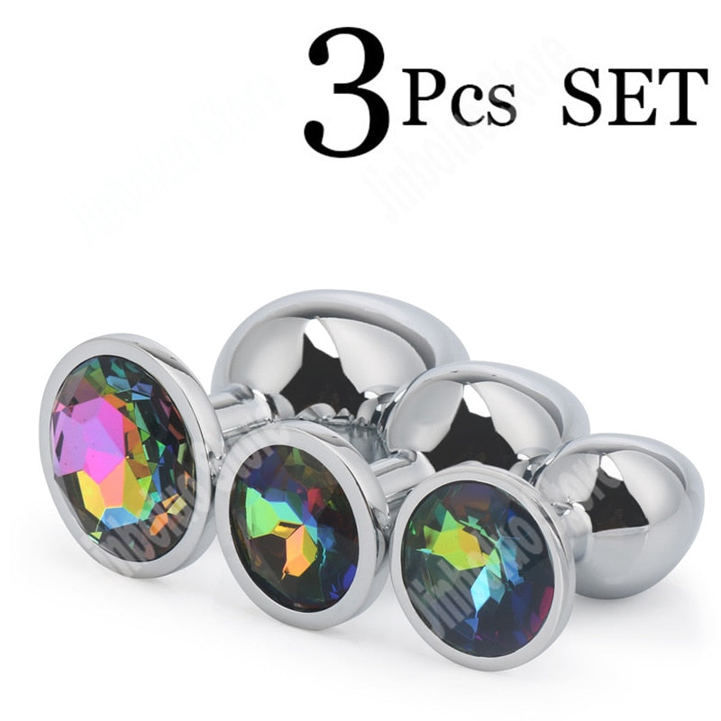 3Pcs/Set Smooth Massager Anal Beads Crystal Jewelry Heart Butt Plug StImulator Women Sex Toys Dildo Stainless Steel Anal Plug