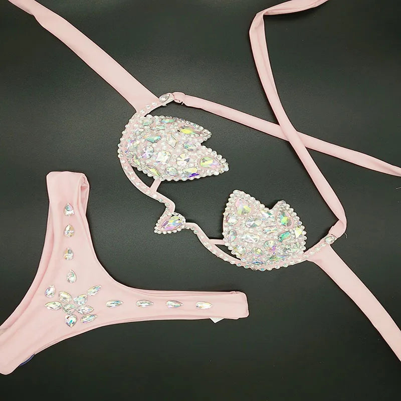 Rhinestone Bikini Set Sexy Women Bathing Suit High Quality Swimsuit Push Up Diamond Beachwear