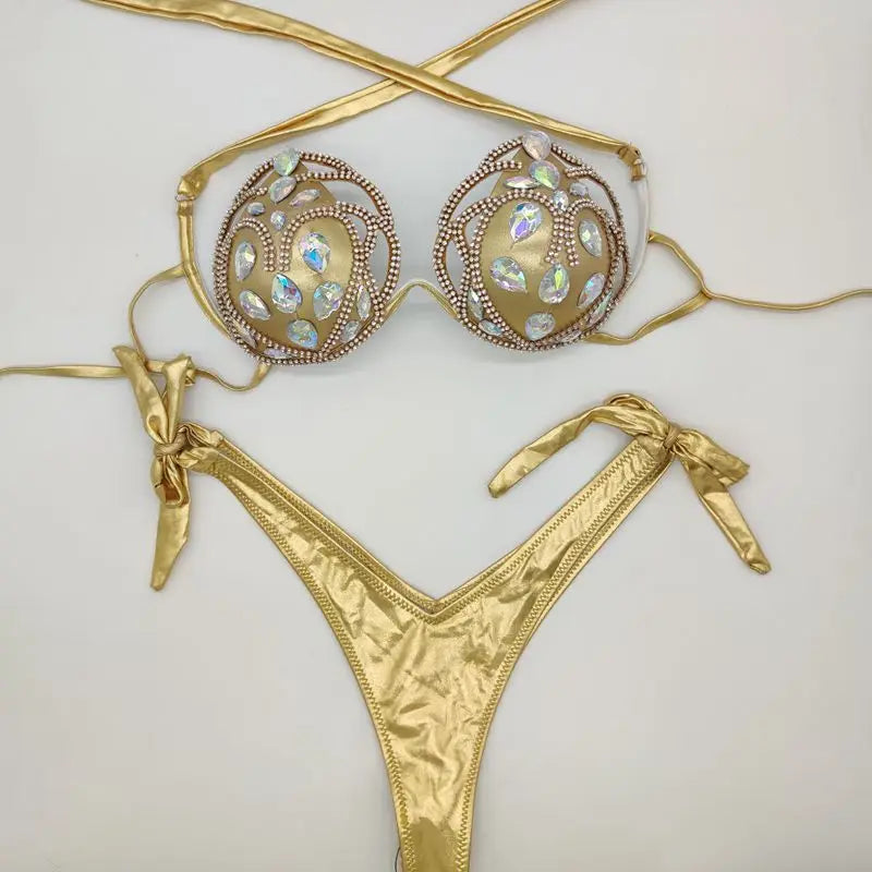 NEW!!!! Style Diamond Hollow Out Bikini Set Sexy Women Swimwear Rhinestone Bling Stones Swimsuit Bathing Suit