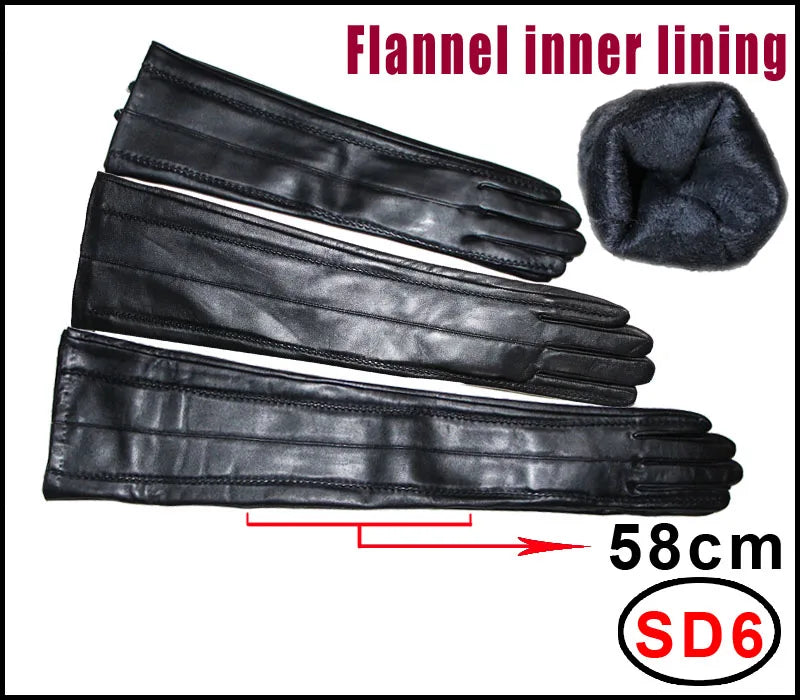 NEW Arrivals Genuine Real Leather Gloves 100% Sheepskin Long Gloves Women's Winter Warm Fleece Lining Over Elbow Arm Sleeves Color Ladies Fashion Apparel Accessories