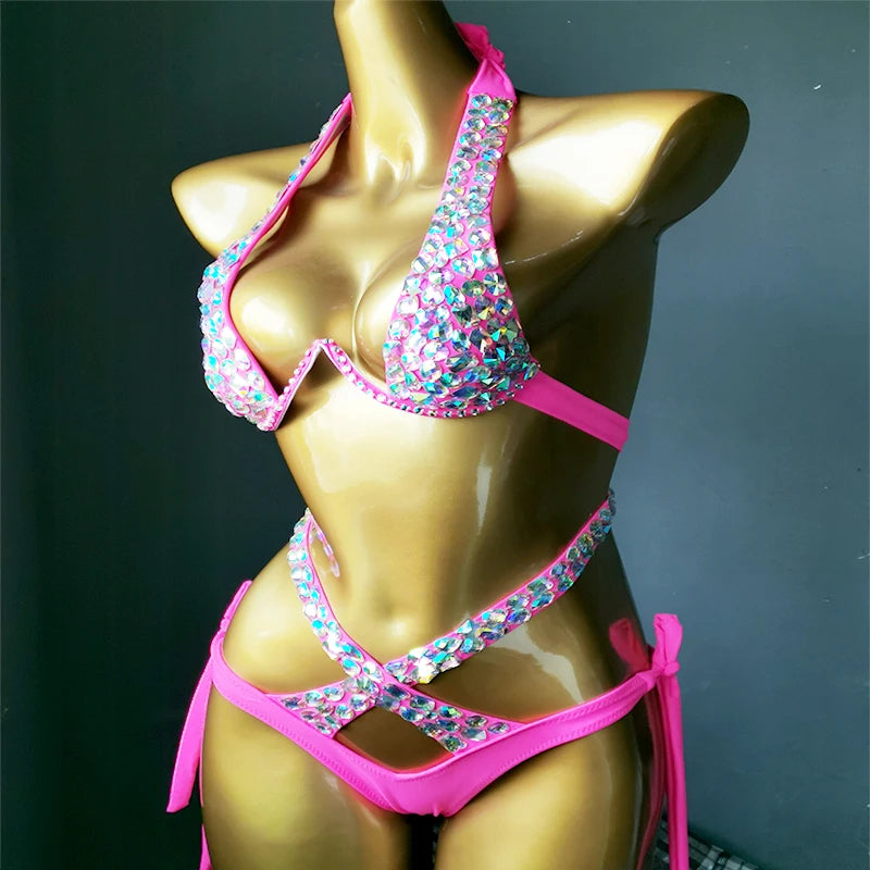 Venus Vacation Crystal Bikini Set Diamond Swimwear Rhinestone Bathing Suit Bling Stones Swimsuit Beachwear