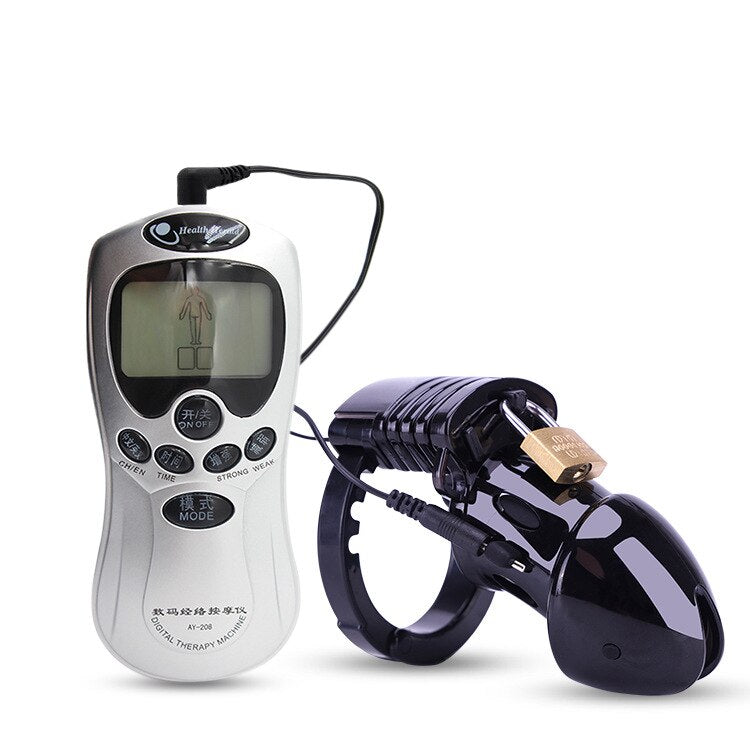 Electro Shock CB6000 Chastity Cage Ball Stretcher,Electric Stimulation Cock Cage,BDSM Timer Lock Ring Male Chastity Belt Sex Toy