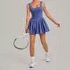 12 Colors S-XL Women's Professional Tennis Dress Cross Back U-Shape Backless Top Fluffy Pleated Skirt With Pocket Running Fitness Tennis Dress Women Sports Clothing Supplies