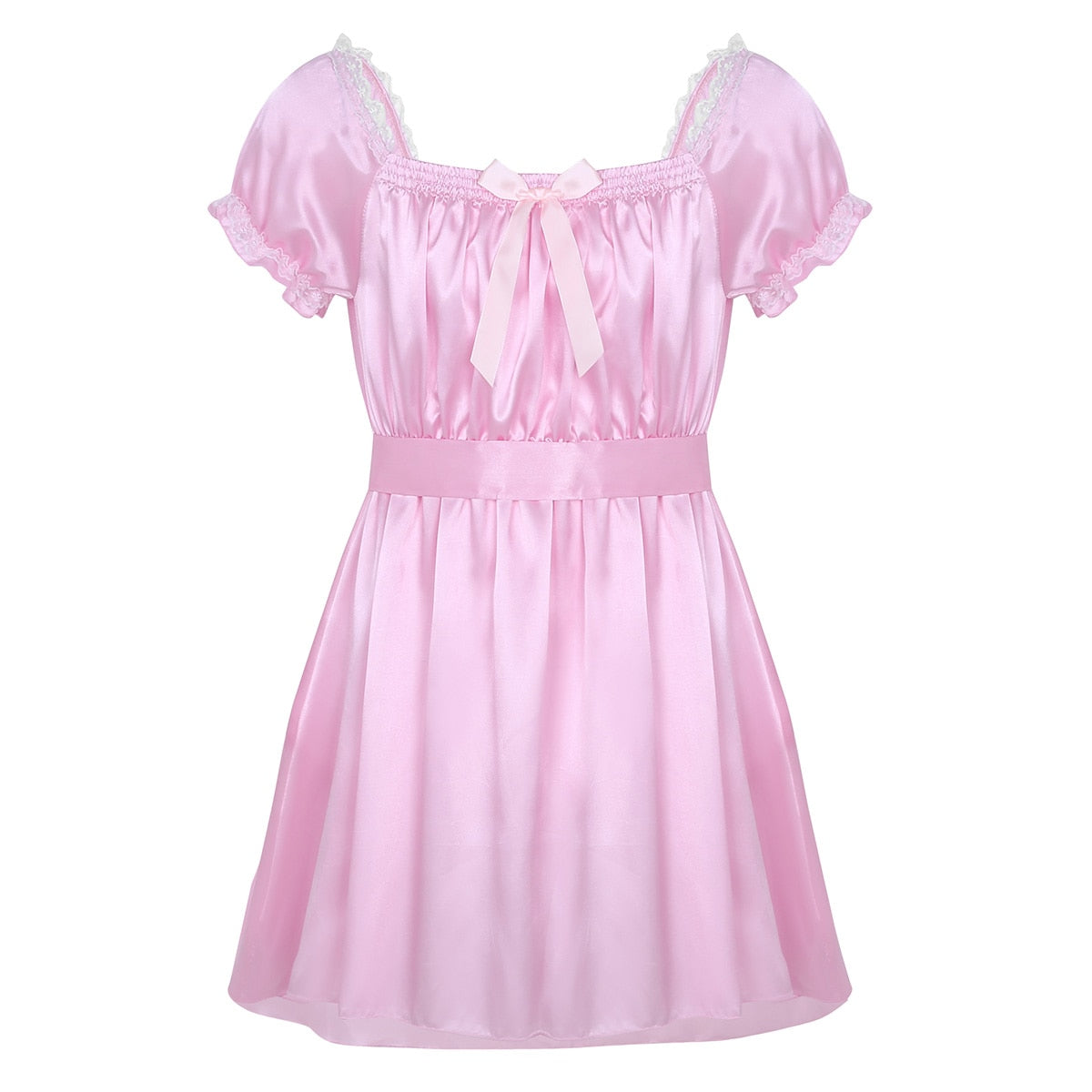 Mens Crossdress Lingerie Dresses Sissy Sexy Babydoll Babydoll Dress Square Neckline Satin High Low Dress Underwear Sleepwear