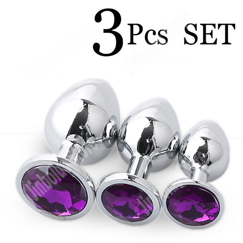 3Pcs/Set Smooth Massager Anal Beads Crystal Jewelry Heart Butt Plug StImulator Women Sex Toys Dildo Stainless Steel Anal Plug