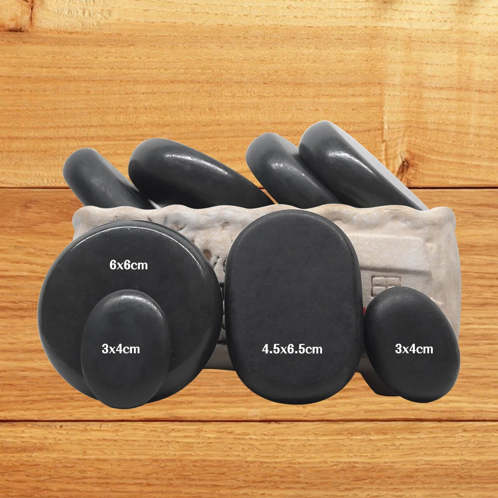 NEW 20PCS Set Korean Professional Hot Stone Massage Set Heater Box Relieve Stress Back Pain Health Care Lava Basalt Round Massage Tool Full Body Pain Relief Treatment Healing Heating Stones