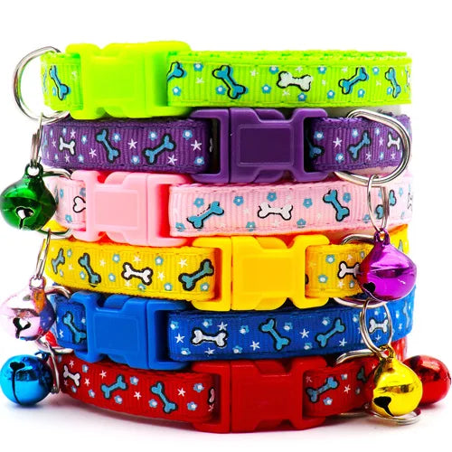 NEW 100PCS Set Dog Collar With Bells Adjustable Customize Necklace Puppy Kitten Collar Accessories Pet Shop Products Rabbit Cats Neck Strap Collar Pets Safety Supplies