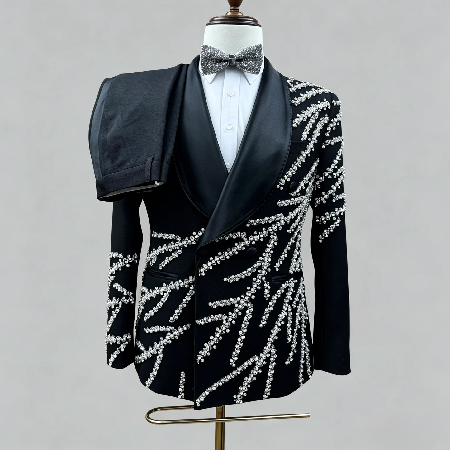 2 PCS Set Xs-3XL Plus Size New Fashion Custom Handmade Luxury Rhinestones Crystal Breathable Tuxedo Blazer Men's Suits Wedding Groom Guest Evening Business Dinner Nightclub Prom Red Carpet Celebrities Male Formal Luxury Appar