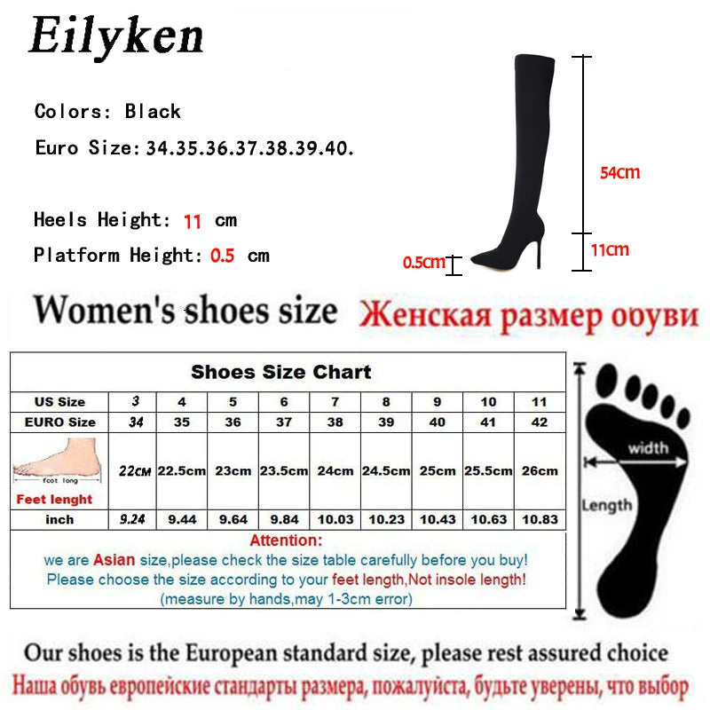 Fashion Woman Stretch Fabric Sock Boots Over the Knee Thigh High Heel Pointed Toe Female Booties Size 35-42