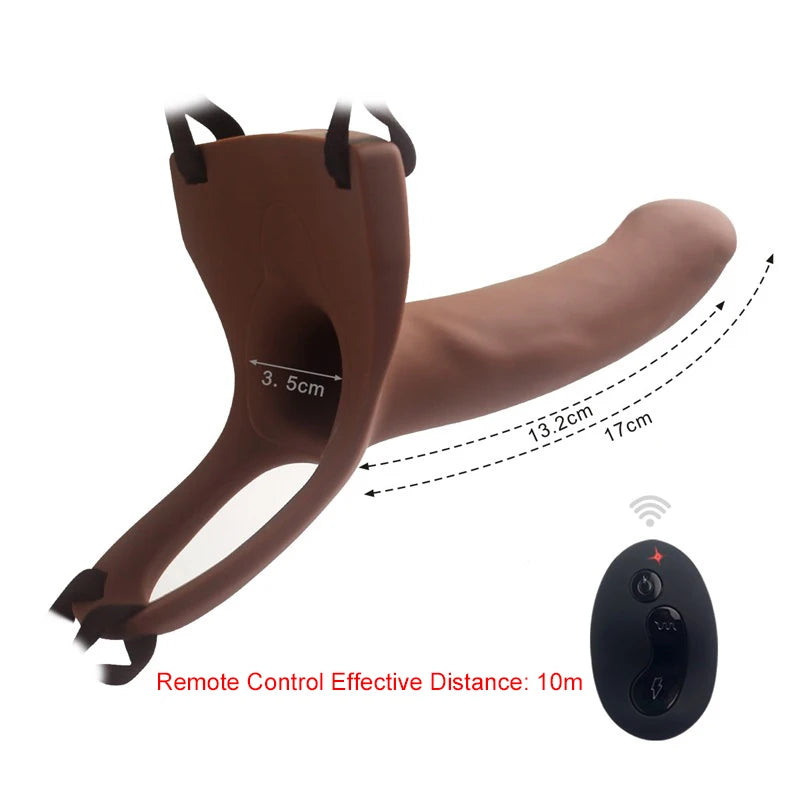 NEW Arrivals 10 Speed Remote Control Hollow Strap On Dildo Vibrator for Men Big Silicone Male Penis Extension Strap on Dildo with Harness Adults Sex Store Supplies