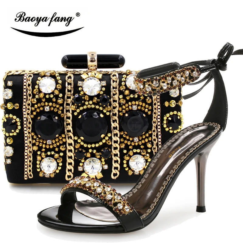 Low-Price Sales are Limited NEW Women Summer Luxury Crystal Tassels Sandals 9CM High heels Evening Beach Party Shoes with Handbags Bride Wedding Shoes Ladies Luxury Fashion Apparel Accessories Clothing Supplies