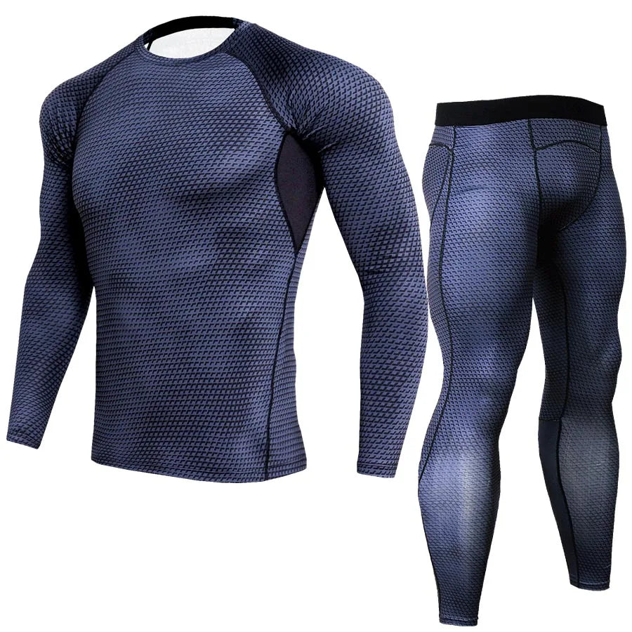 NEW 2PCS Set 5 Colors MMA 3D Thermal Underwear Men Compression Thermal Long Sleeve T Shirt Men Fitness Bodybuilding Skin Tight Leggings Outdoor Gym Cycling Sports Clothing Supplies