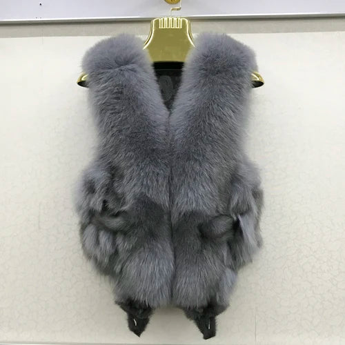 NEW Arrivals S-3XL 6 Colors Italian Design Style Women Winter Luxury Natural Fox Fur Vest Warm Soft 100% Genuine Fox Fur Gilet Lady High Quality Real Fox Fur Sleeveless Coat