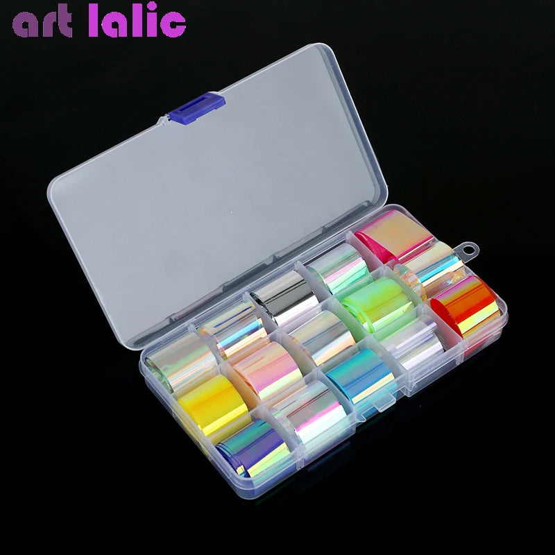 15 Sheets Starry Sky Laser Nail Foils, Colorful Shimmer Rainbow Effect for Nail Art DIY Manicure Decoration