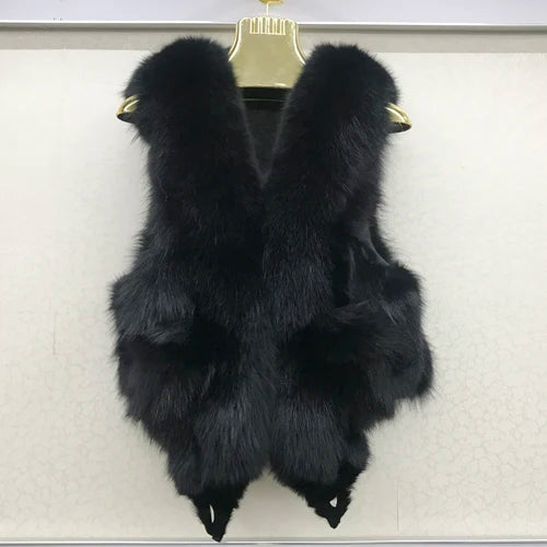 NEW Arrivals S-3XL 6 Colors Italian Design Style Women Winter Luxury Natural Fox Fur Vest Warm Soft 100% Genuine Fox Fur Gilet Lady High Quality Real Fox Fur Sleeveless Coat