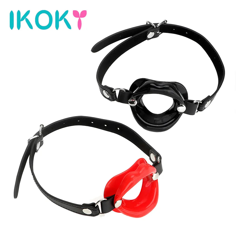 IKOKY Sex Toys for Couples SM Bondage Open Mouth Gag O Ring Oral Fixation Rubber Lips Adult Product Fetish Restraints Leather