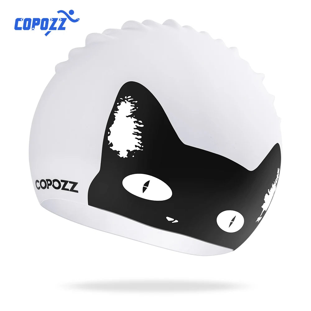 COPOZZ Waterproof Silicone Swimming Cap Long Hair Professional Women Swim Hat Ear Protection Water Sports Swimming Pool Cap